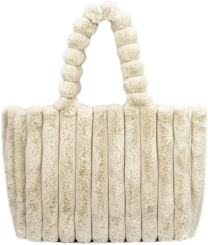 Women's Tote Handbag Fleece Shoulder Bag Hobo Tote Bag Faux Fur Retro Casual Clutch Cute