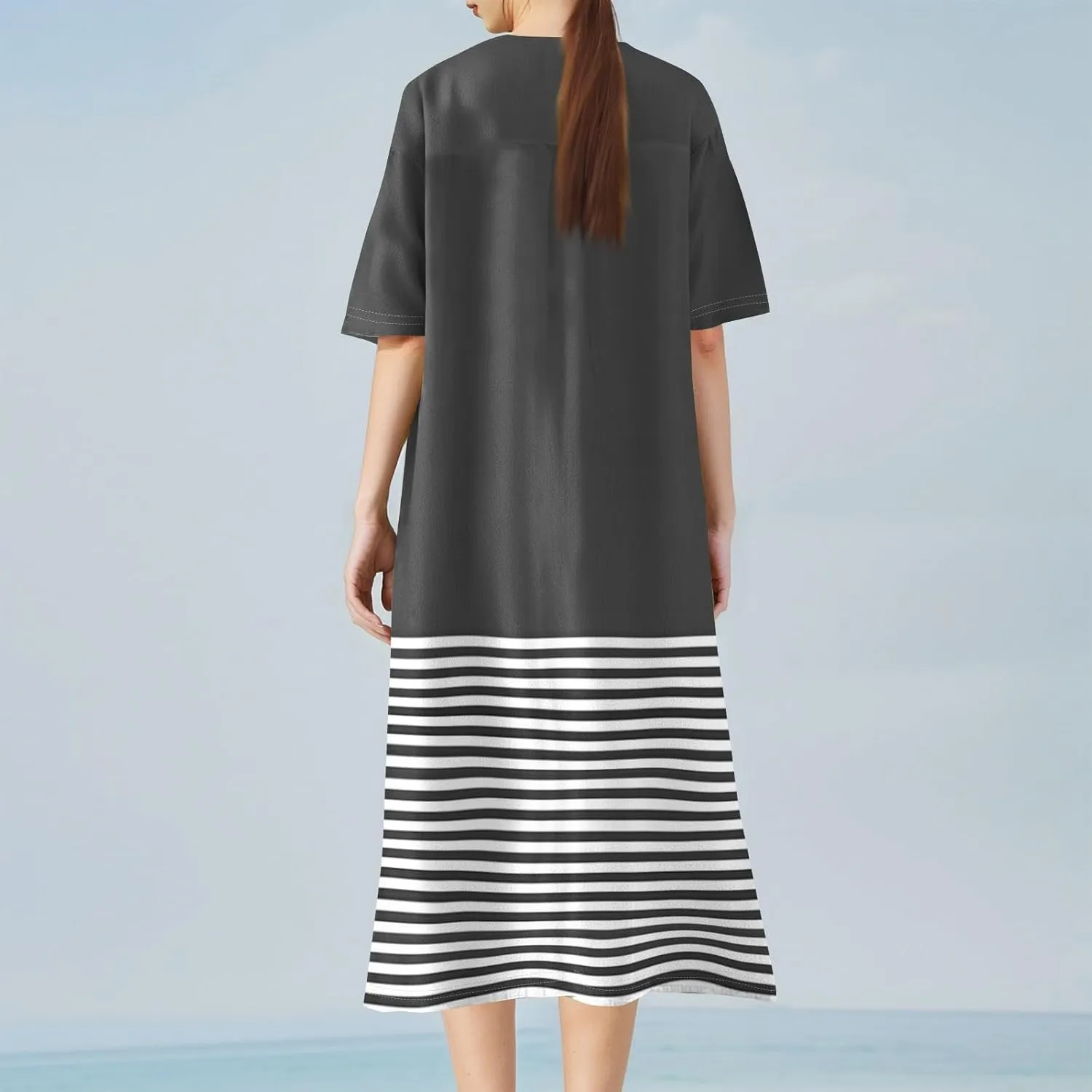 Women's V-Neck Polka Dot Maxi Dress Short Sleeve Casual Loose Fit Summer midi Dresses for Women