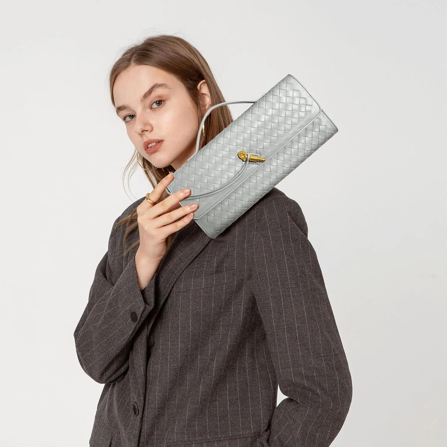Woven Clutch Purses for Women, Leather Evening Bag Shoulder Handbag Formal Satchel Crossbody Purse Party Bag