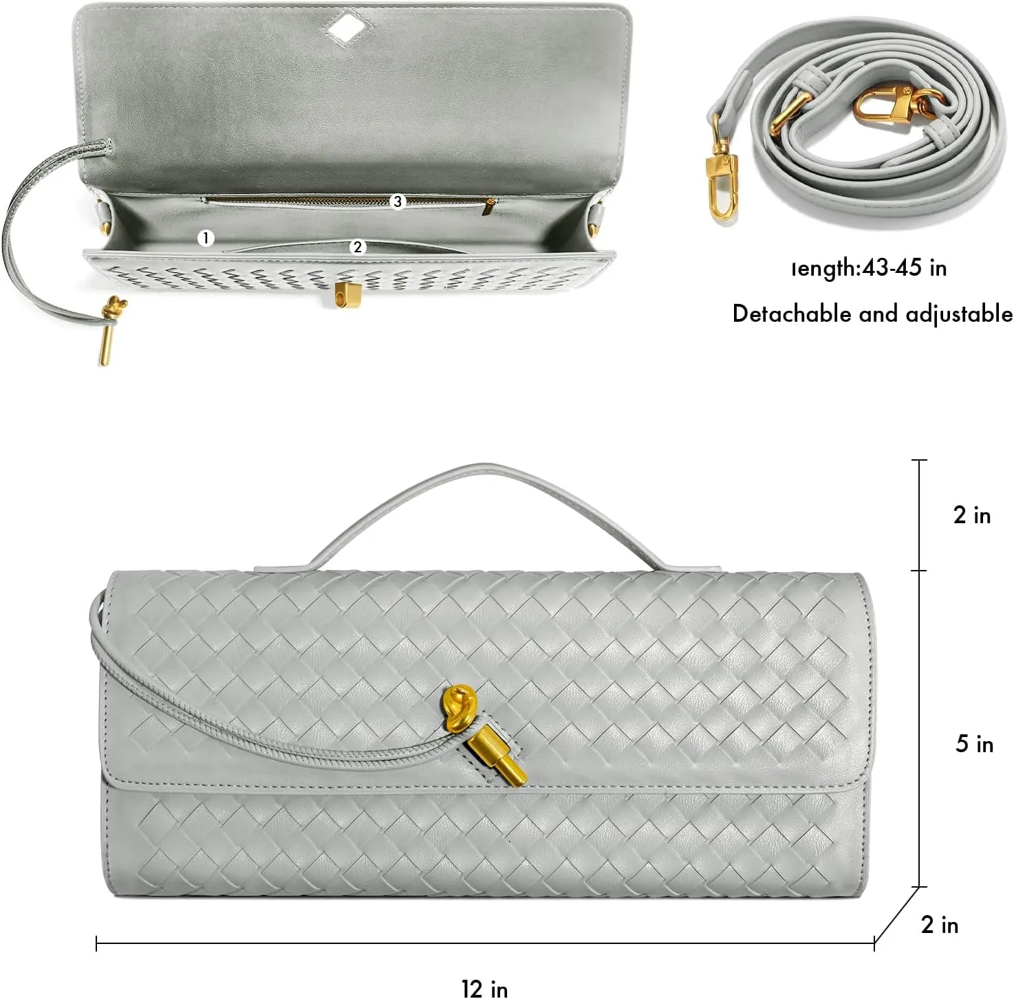 Woven Clutch Purses for Women, Leather Evening Bag Shoulder Handbag Formal Satchel Crossbody Purse Party Bag