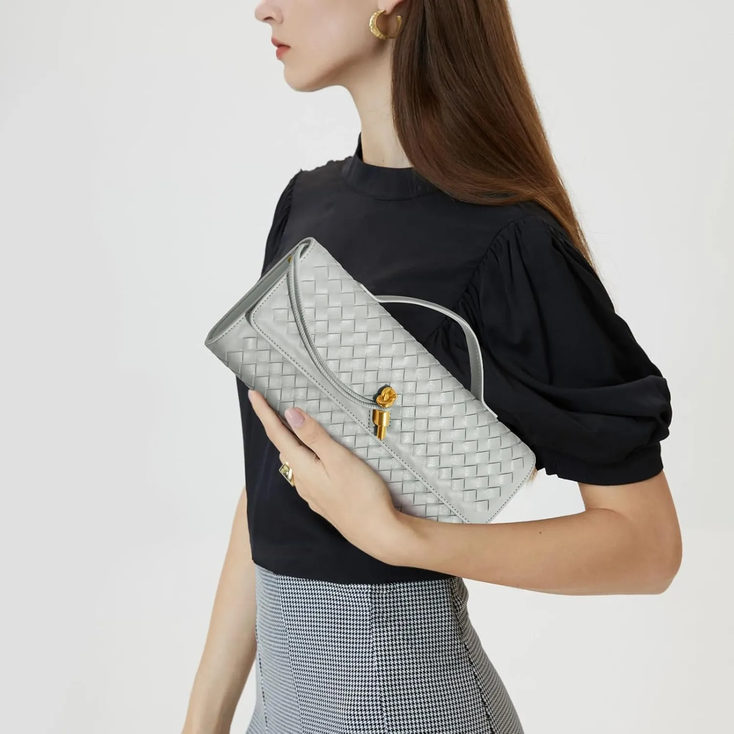 Woven Clutch Purses for Women, Leather Evening Bag Shoulder Handbag Formal Satchel Crossbody Purse Party Bag
