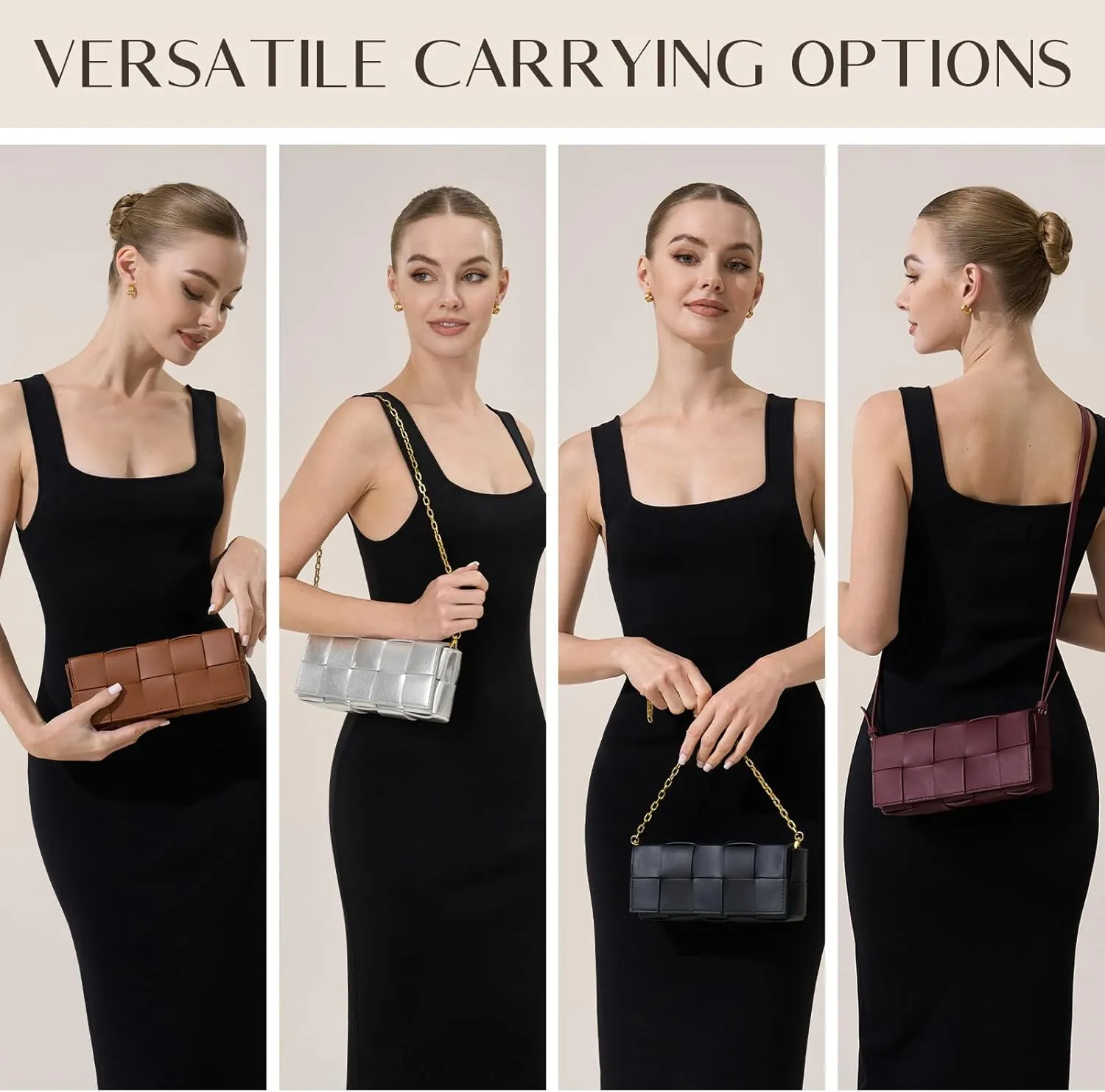 Woven Clutch Purses for Women - Sleek Shoulder Handbag for Evening, Formal Events, Wedding, Party, Special Occasions