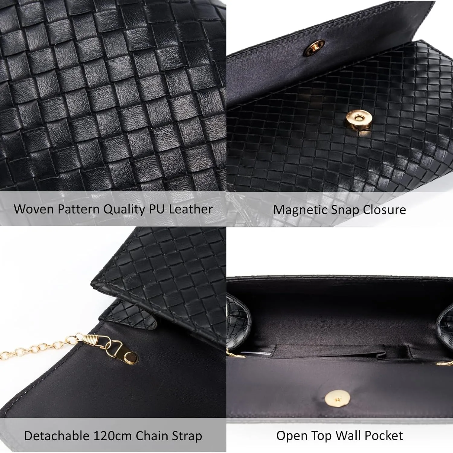 Woven Evening Bag Clutch Purses for Women Fashion PU Leather Crossbody Purse for Wedding Party and Prom