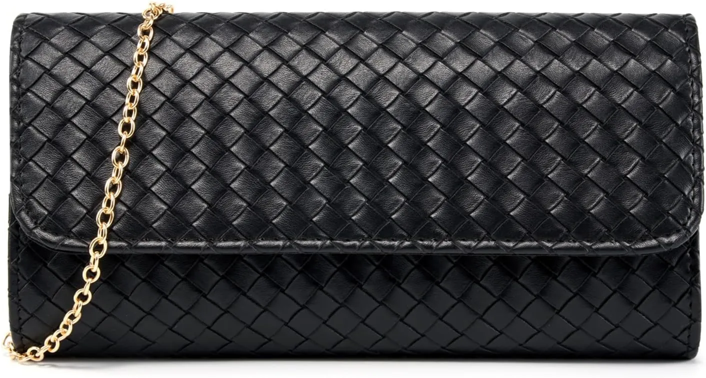 Woven Evening Bag Clutch Purses for Women Fashion PU Leather Crossbody Purse for Wedding Party and Prom