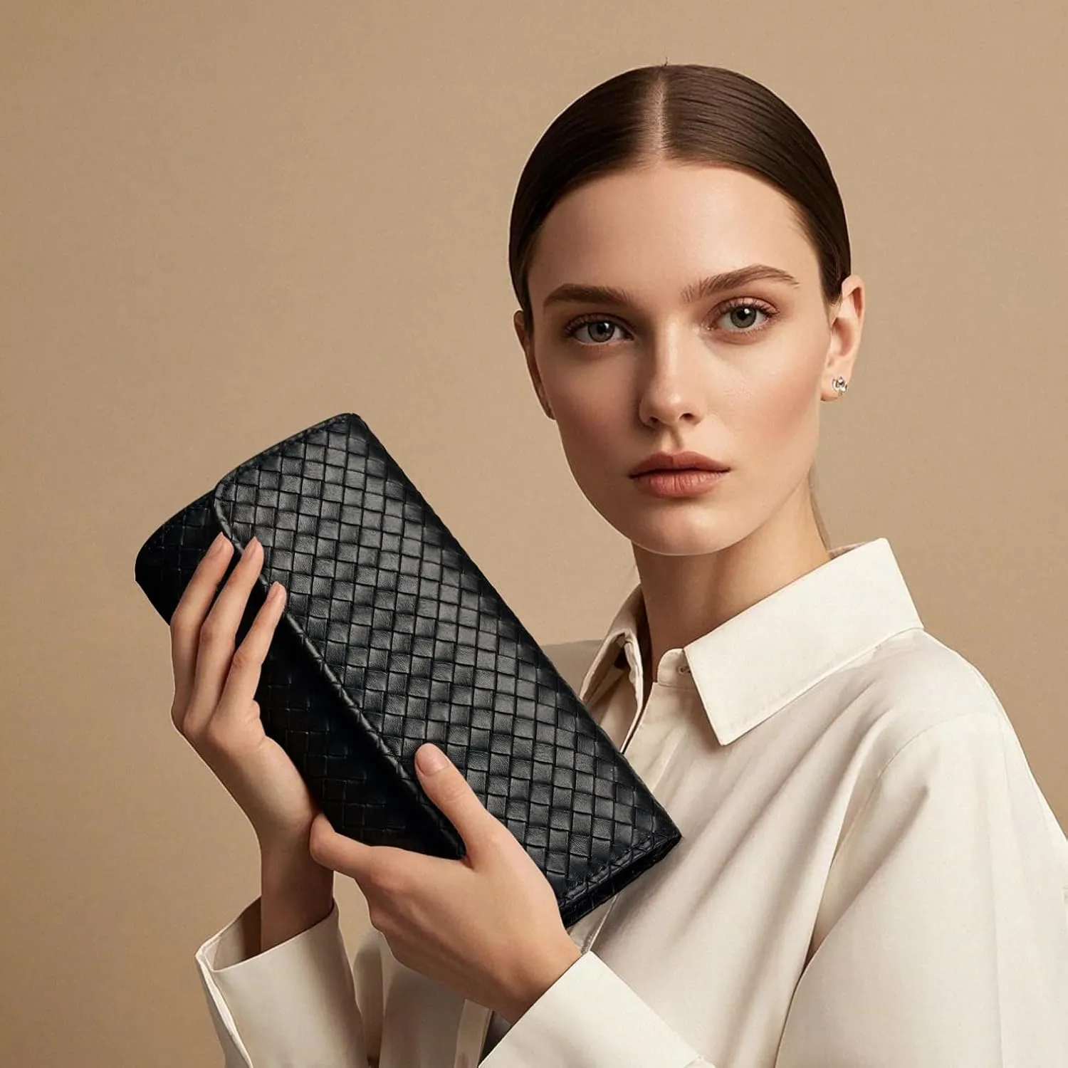 Woven Evening Bag Clutch Purses for Women Fashion PU Leather Crossbody Purse for Wedding Party and Prom