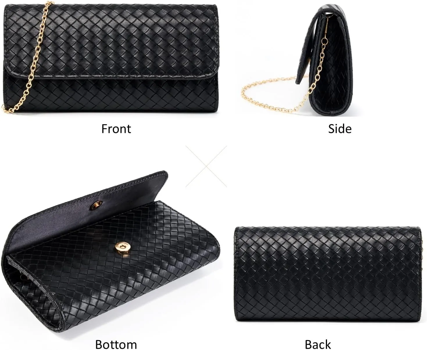 Woven Evening Bag Clutch Purses for Women Fashion PU Leather Crossbody Purse for Wedding Party and Prom