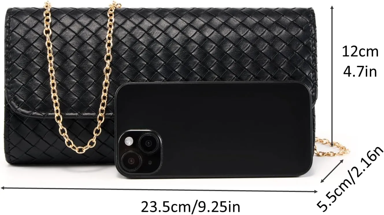 Woven Evening Bag Clutch Purses for Women Fashion PU Leather Crossbody Purse for Wedding Party and Prom