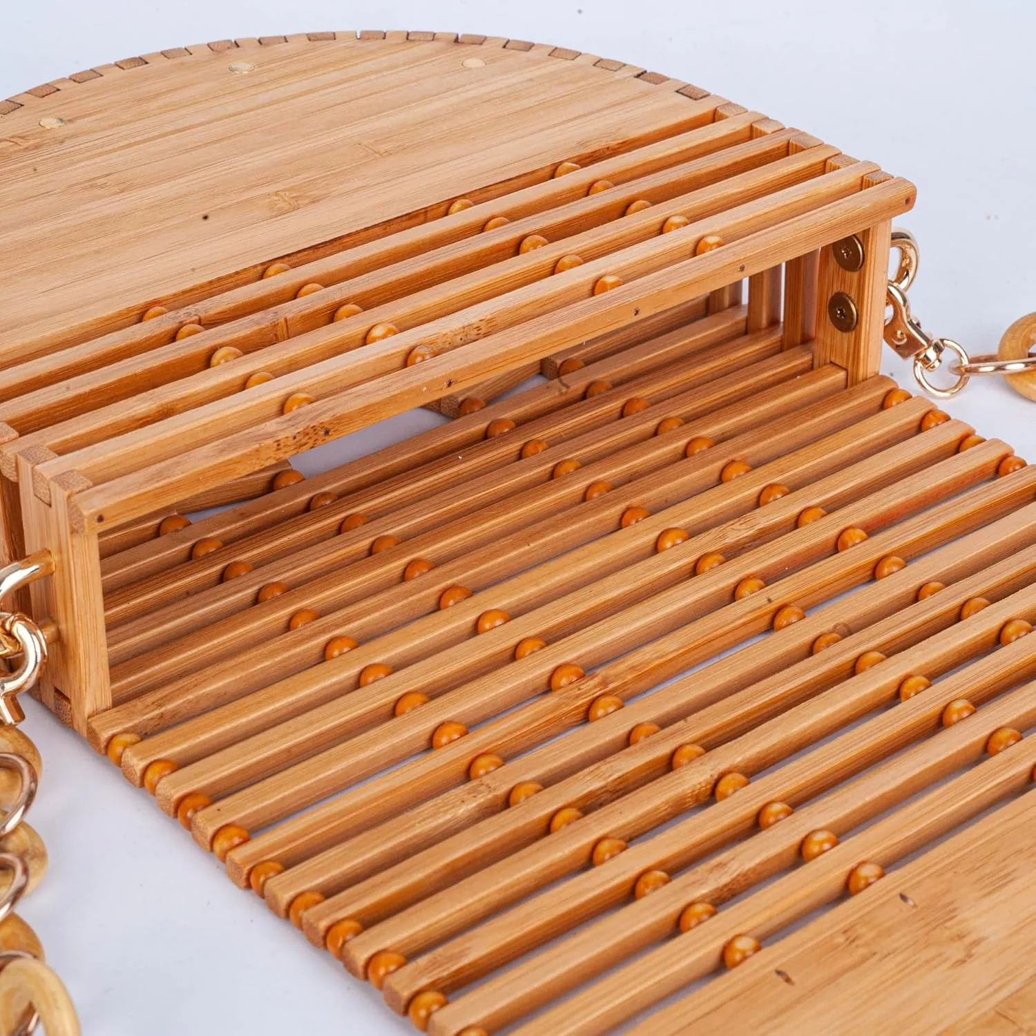 Woven Retro Chain Straw Rattan Semicircle Hollow Handbag Vacation Beach Holiday Shoulder Crossbody Bag Versatile Chic