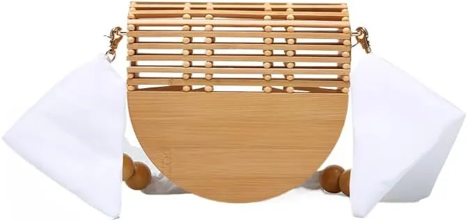 Woven Retro Chain Straw Rattan Semicircle Hollow Handbag Vacation Beach Holiday Shoulder Crossbody Bag Versatile Chic