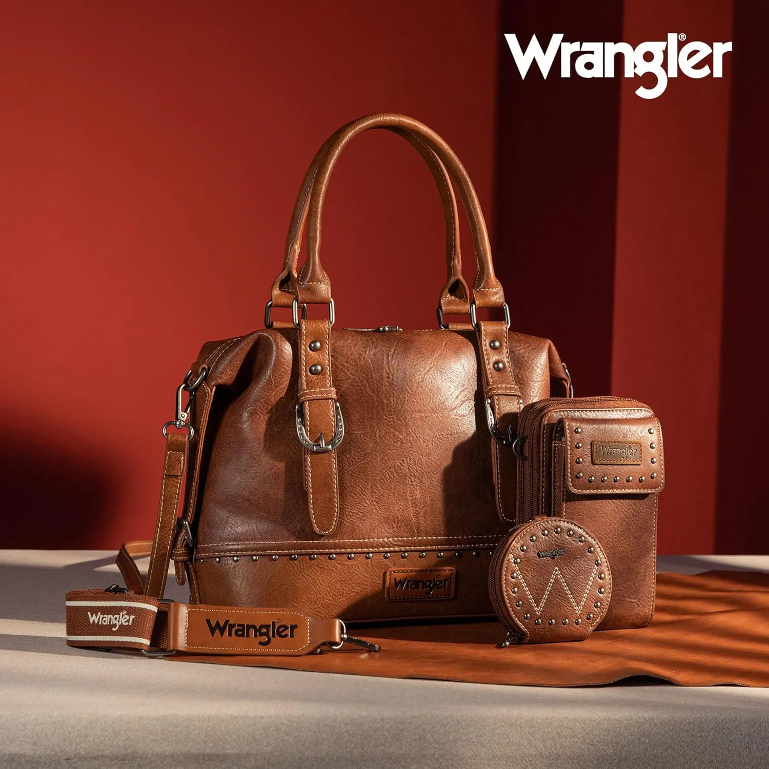 Wrangler 3Pcs Doctor Bag Sets for Women Top-handle Satchel Bag with Cell Phone Handbag and Coin Purse