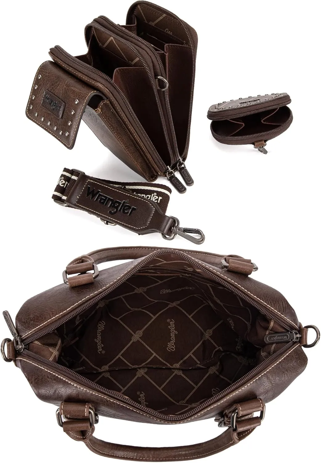 Wrangler 3Pcs Doctor Bag Sets for Women Top-handle Satchel Bag with Cell Phone Handbag and Coin Purse