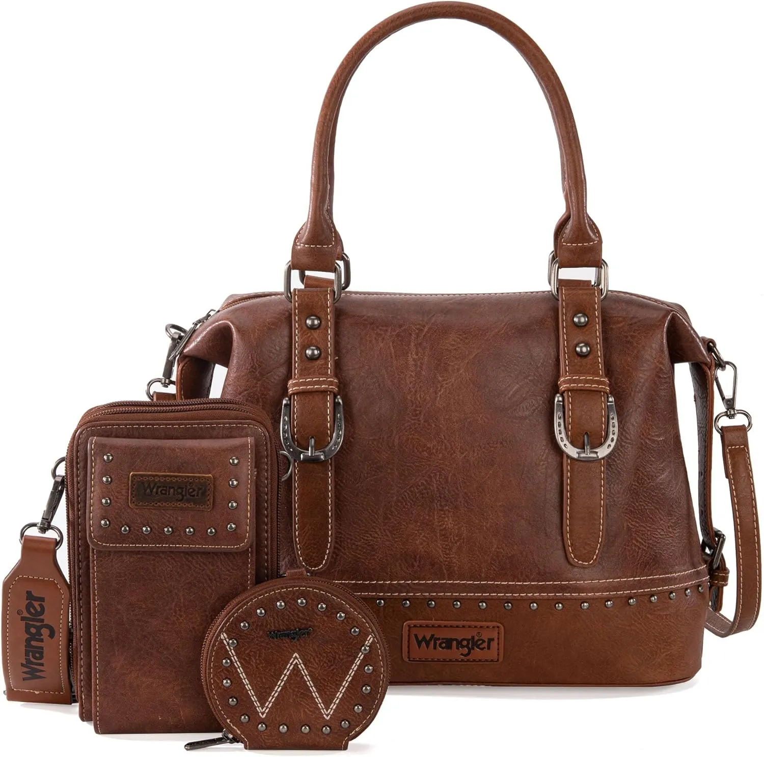 Wrangler 3Pcs Doctor Bag Sets for Women Top-handle Satchel Bag with Cell Phone Handbag and Coin Purse