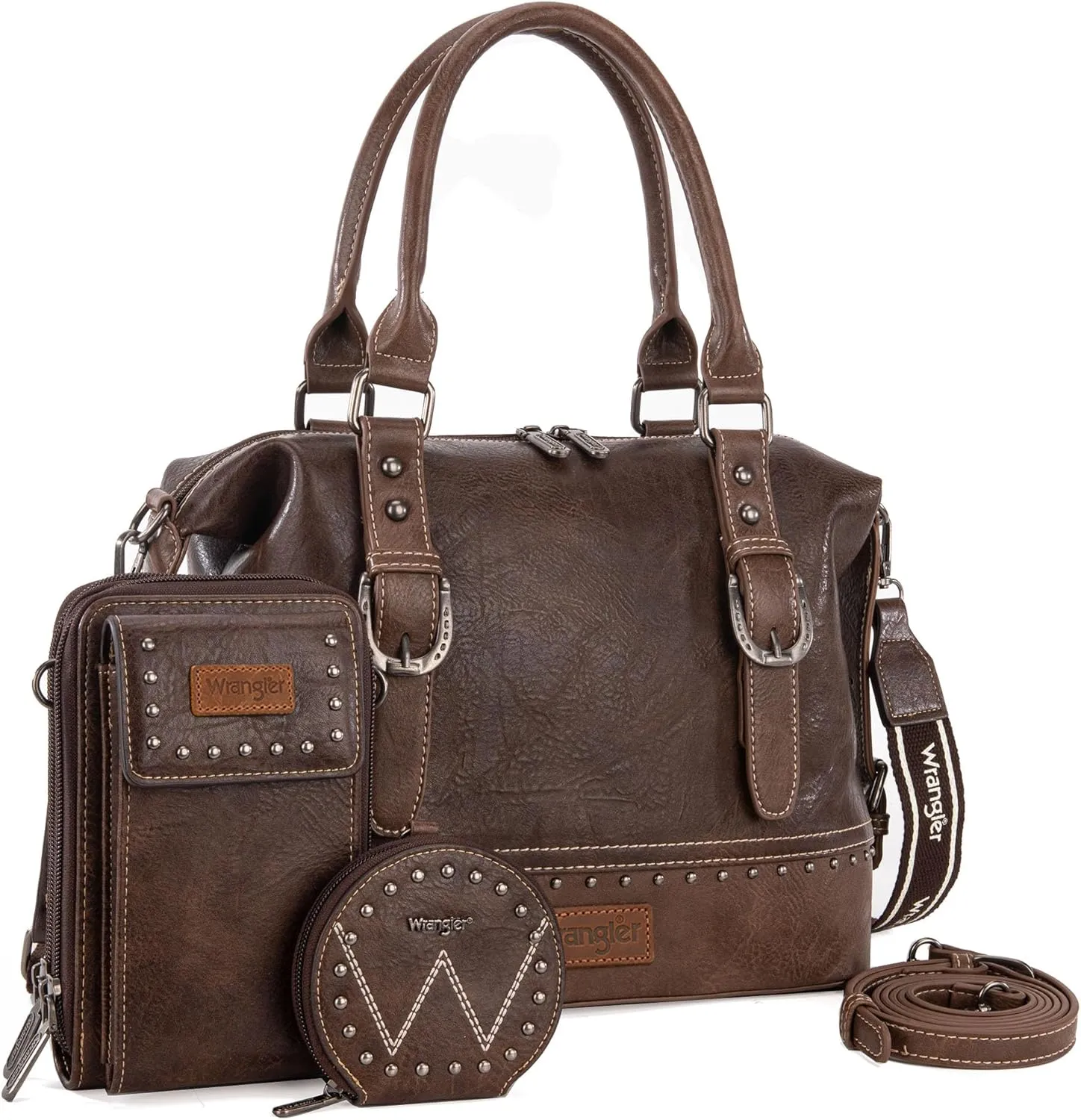Wrangler 3Pcs Doctor Bag Sets for Women Top-handle Satchel Bag with Cell Phone Handbag and Coin Purse