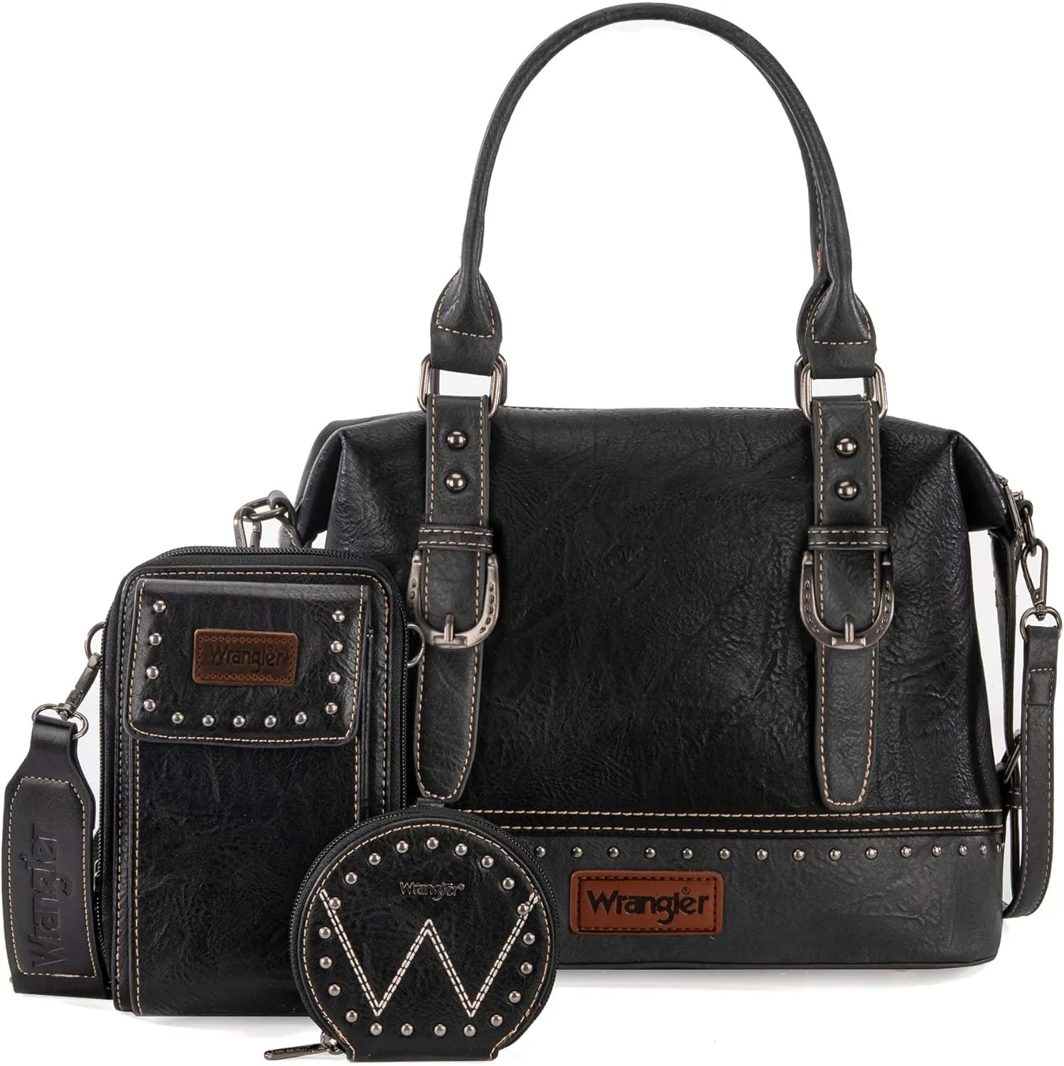 Wrangler 3Pcs Doctor Bag Sets for Women Top-handle Satchel Bag with Cell Phone Handbag and Coin Purse