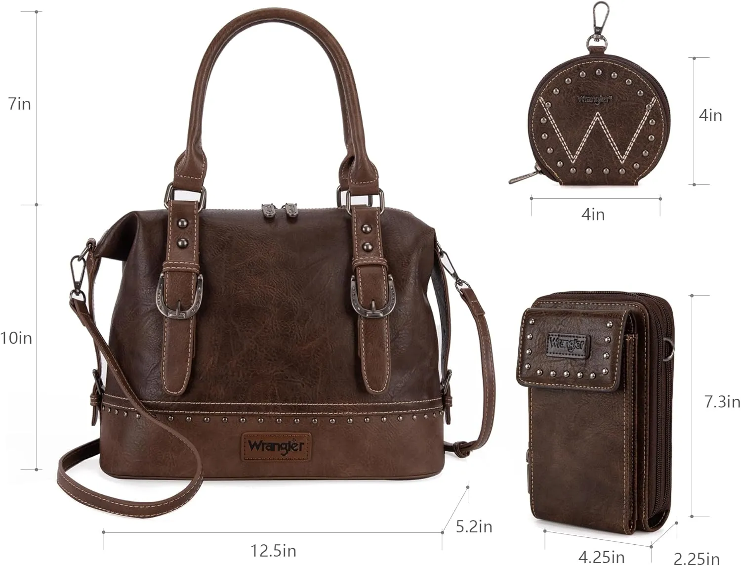 Wrangler 3Pcs Doctor Bag Sets for Women Top-handle Satchel Bag with Cell Phone Handbag and Coin Purse