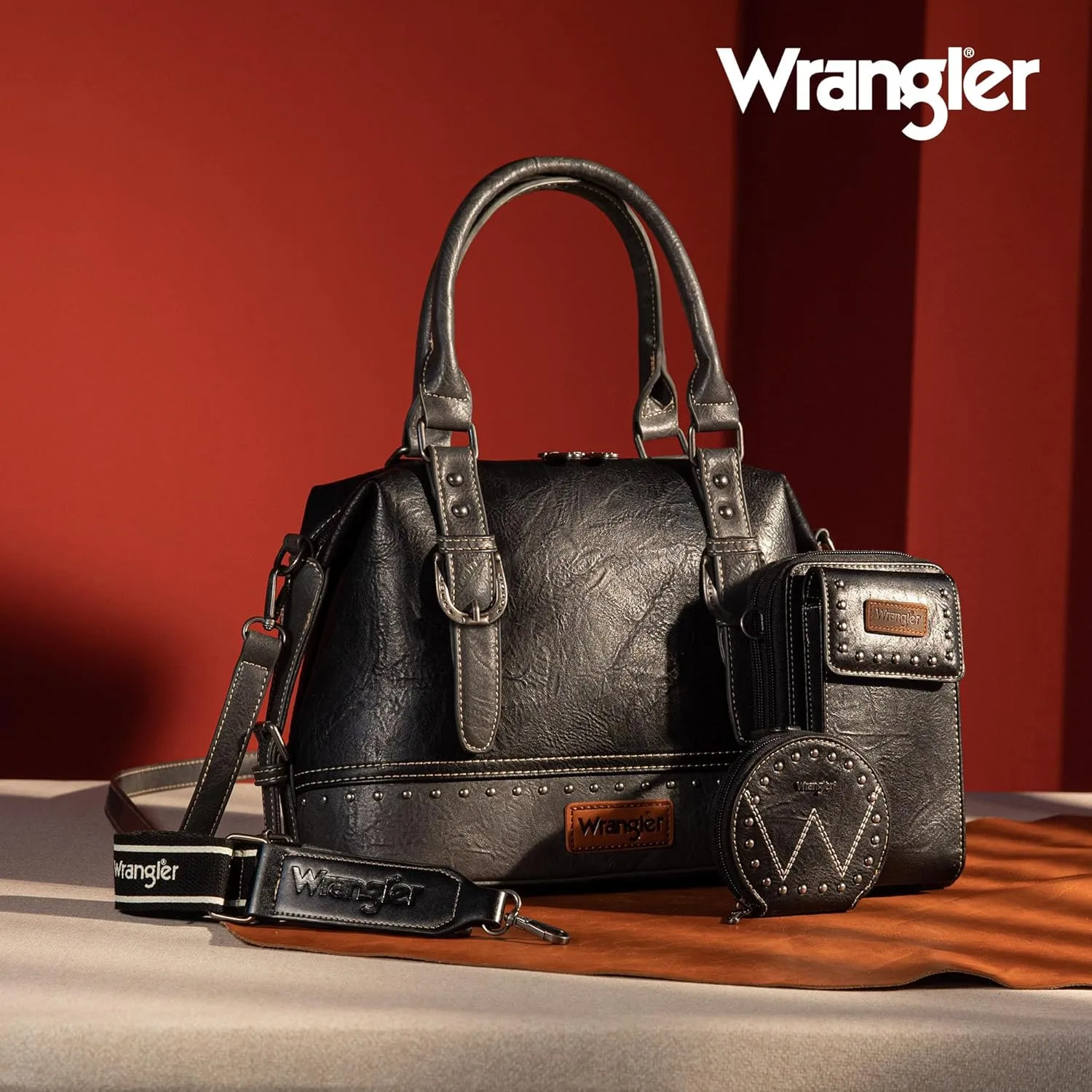 Wrangler 3Pcs Doctor Bag Sets for Women Top-handle Satchel Bag with Cell Phone Handbag and Coin Purse