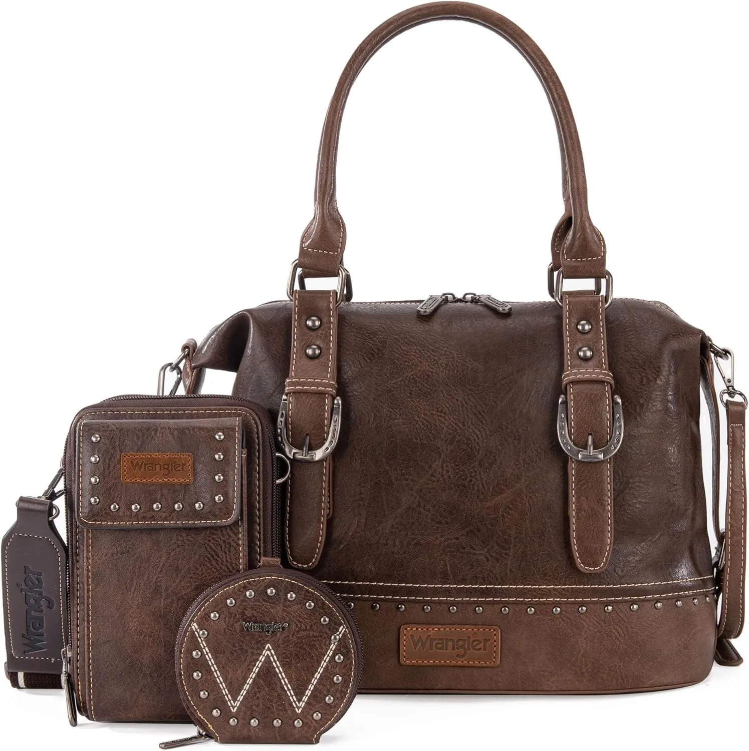 Wrangler 3Pcs Doctor Bag Sets for Women Top-handle Satchel Bag with Cell Phone Handbag and Coin Purse