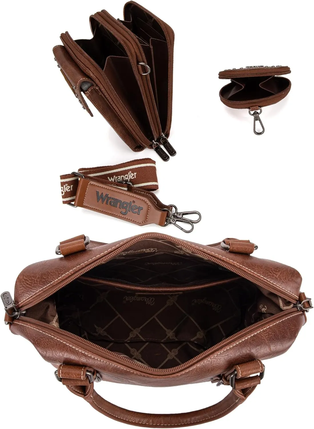 Wrangler 3Pcs Doctor Bag Sets for Women Top-handle Satchel Bag with Cell Phone Handbag and Coin Purse