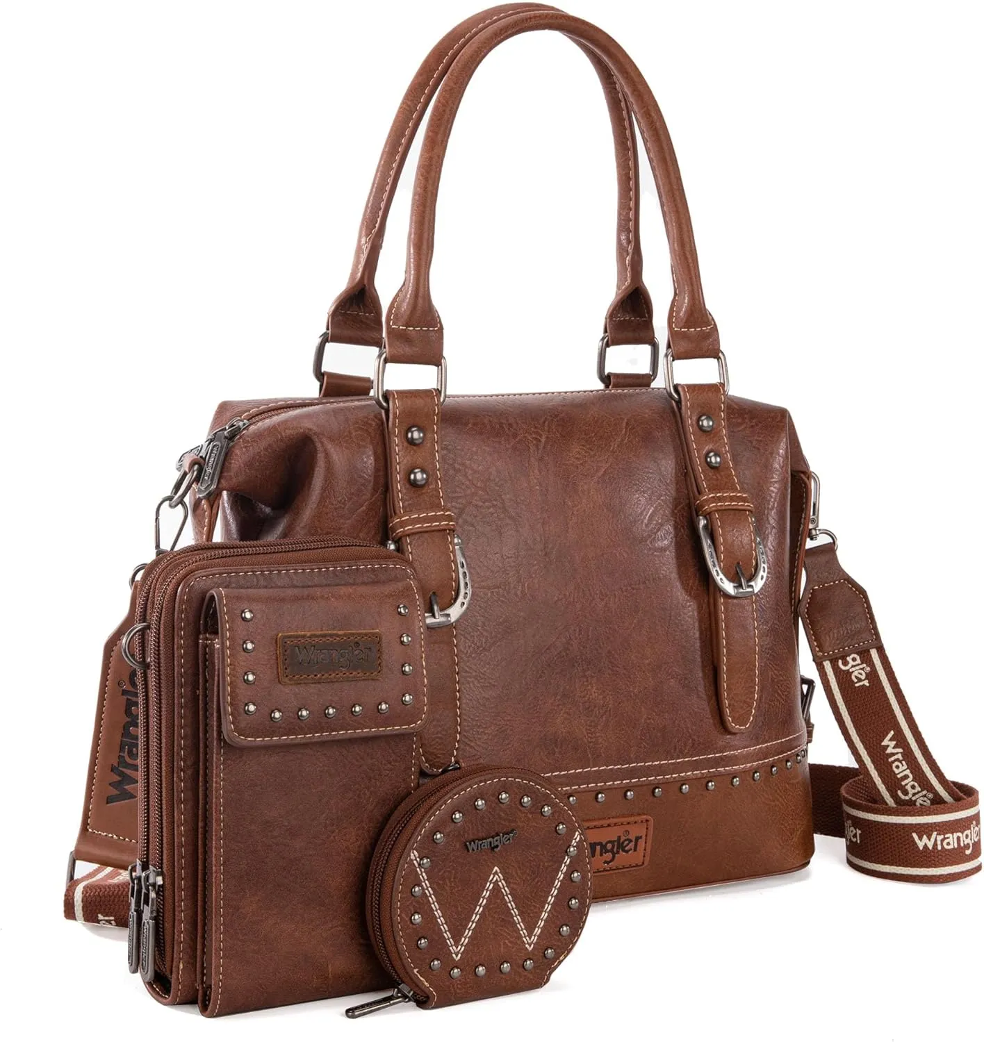 Wrangler 3Pcs Doctor Bag Sets for Women Top-handle Satchel Bag with Cell Phone Handbag and Coin Purse