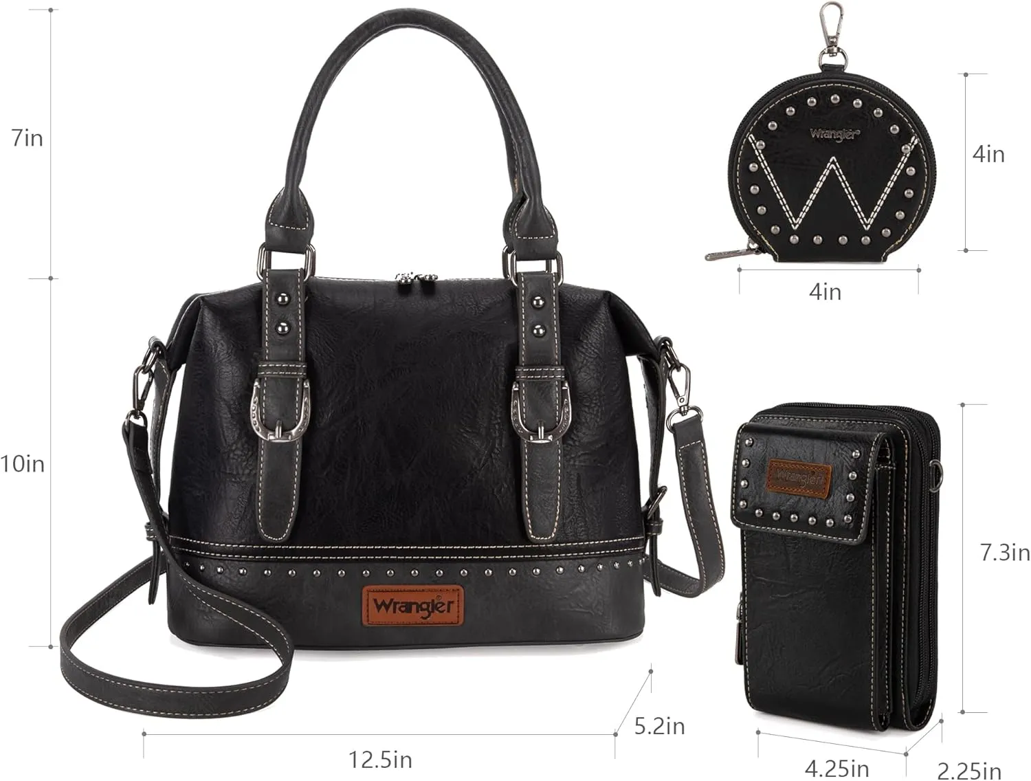 Wrangler 3Pcs Doctor Bag Sets for Women Top-handle Satchel Bag with Cell Phone Handbag and Coin Purse