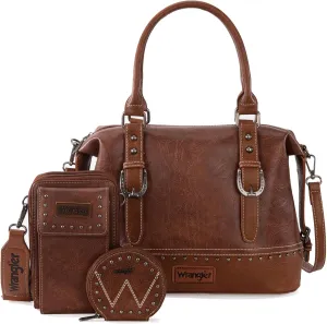 Wrangler 3Pcs Doctor Bag Sets for Women Top-handle Satchel Bag with Cell Phone Handbag and Coin Purse