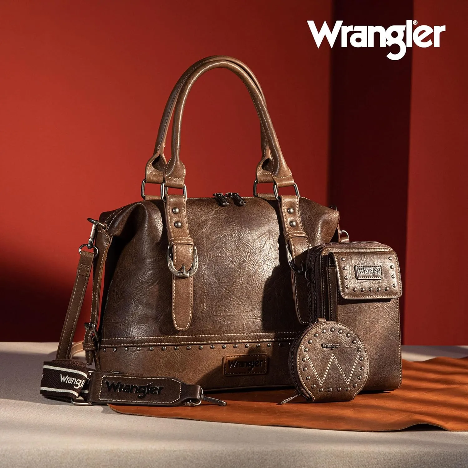 Wrangler 3Pcs Doctor Bag Sets for Women Top-handle Satchel Bag with Cell Phone Handbag and Coin Purse