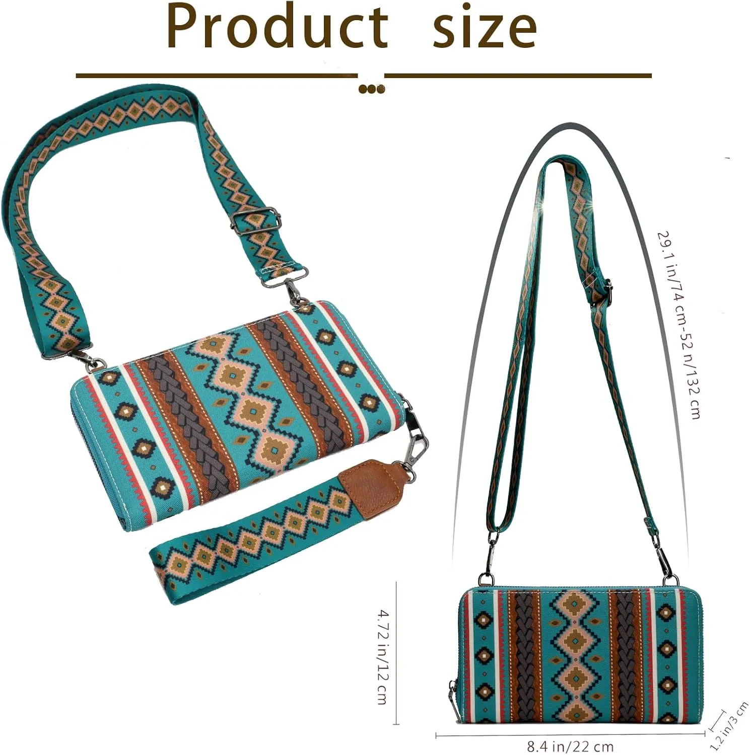 Wristlet Western Wallet Boho Aztec Credit Card Holder purse Clutch bag Shoulder bag for Women