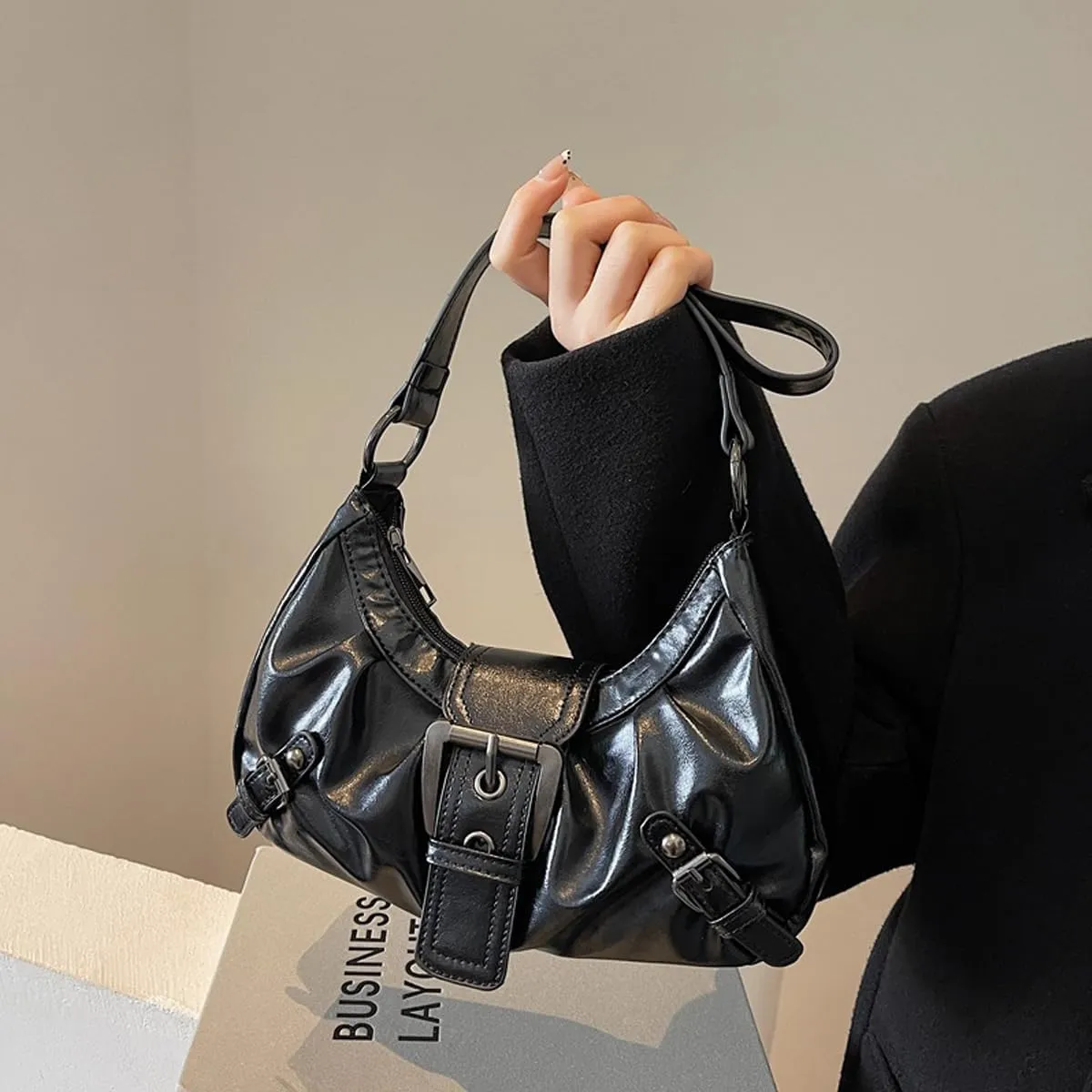 Y2K Purse Shoulder Bag for Women, Top Handle Handbag Small Goth Punk Hobo Clutch Purses Trendy Underarm Bag
