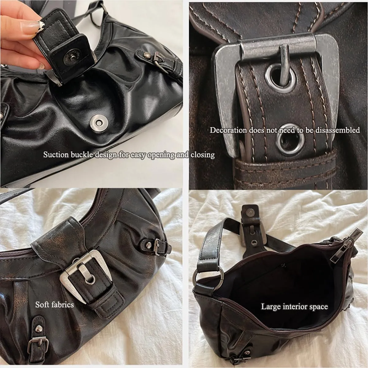 Y2K Purse Shoulder Bag for Women, Top Handle Handbag Small Goth Punk Hobo Clutch Purses Trendy Underarm Bag