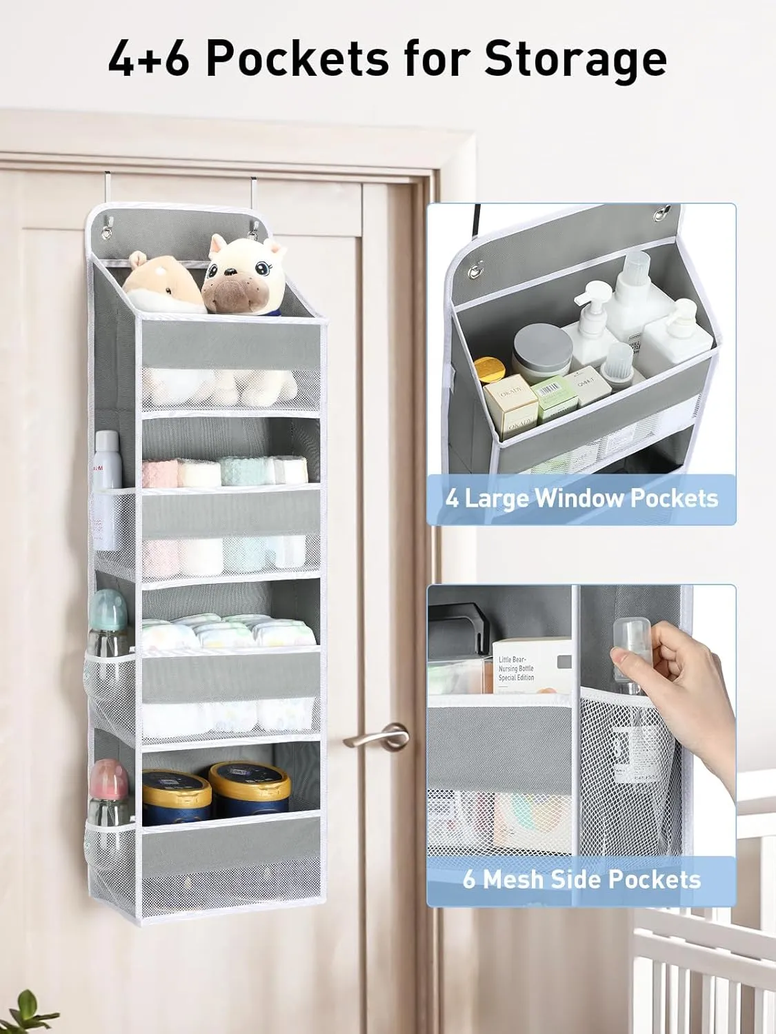 Yecaye 1 Pack Bathroom Organizers and Storage, 35.2lbs Load Toy Stuffed Animal Storage, Swing-proof Hanging Over the Door Organizer for Nursery Newborn Baby Essential Stuff