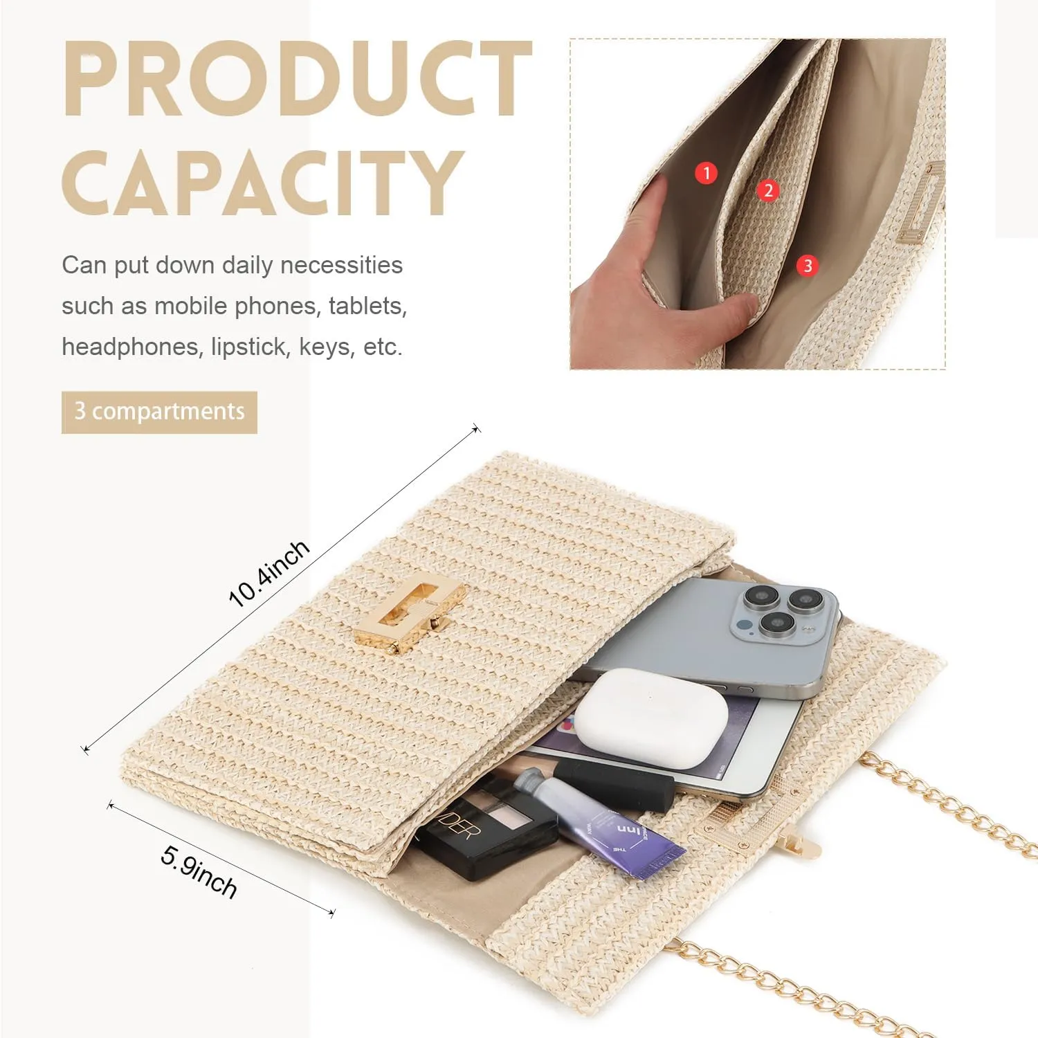 Ynport Straw Clutch Purses for Women Summer Woven Evening Handbags Wicker Rattan Envelope Wallet Chain Shoulder Bag 2025
