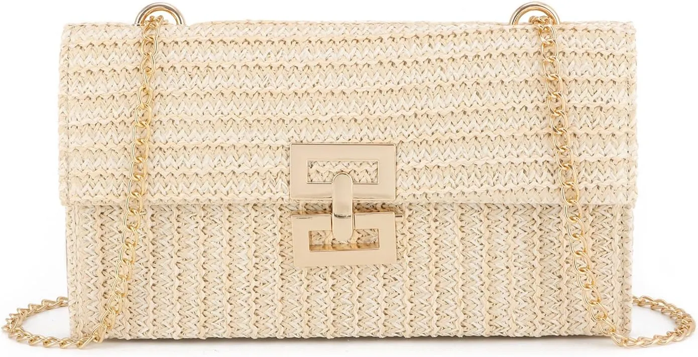 Ynport Straw Clutch Purses for Women Summer Woven Evening Handbags Wicker Rattan Envelope Wallet Chain Shoulder Bag 2025
