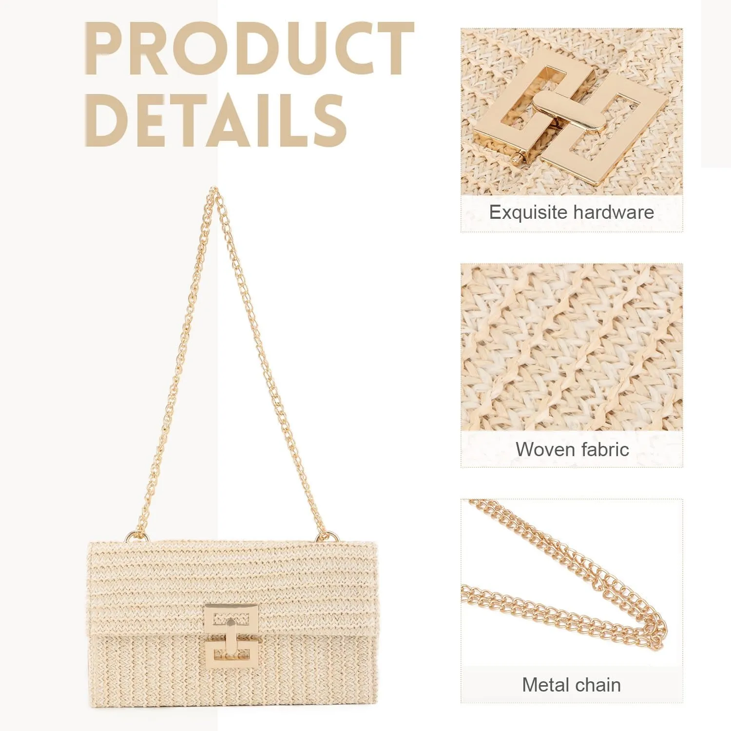 Ynport Straw Clutch Purses for Women Summer Woven Evening Handbags Wicker Rattan Envelope Wallet Chain Shoulder Bag 2025