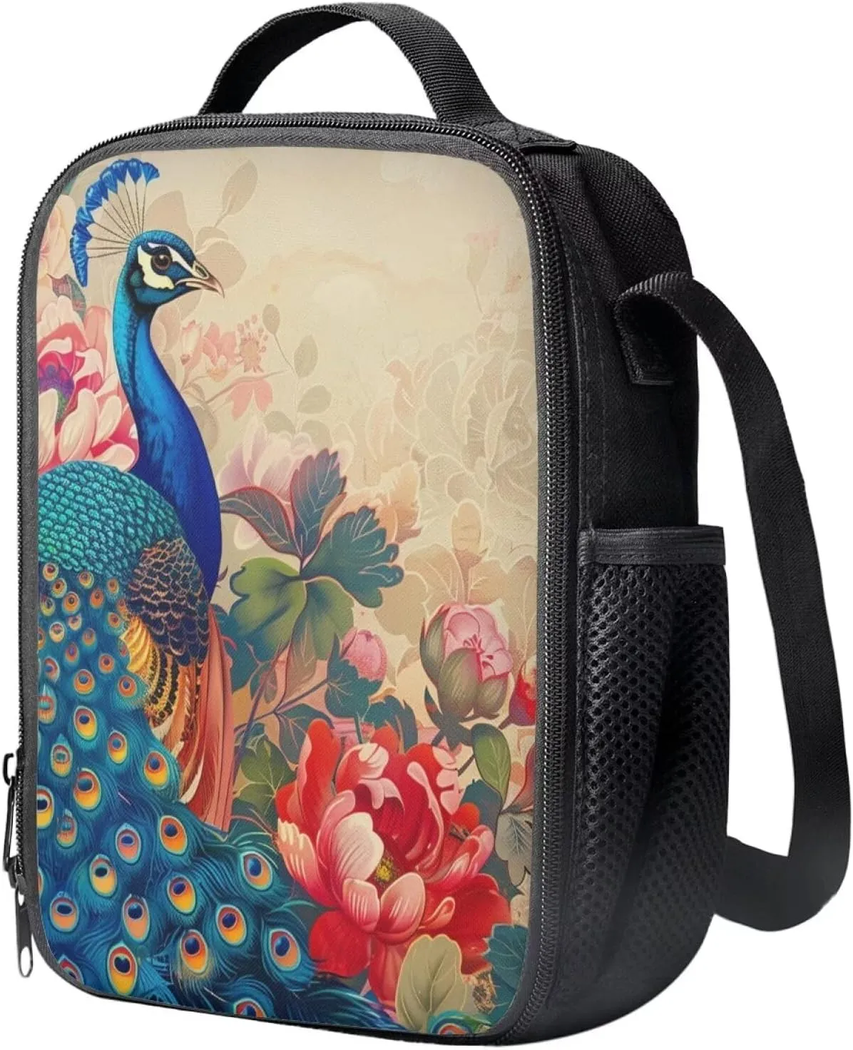 Ystardream Noble Peacock Lunch Bag for Girls Insulated Lunch Tote Bag for Women Lunch Box for School Work Picnic Butterfly Reusable Meal Container Box with Shoulder Strap Elementary Middle School