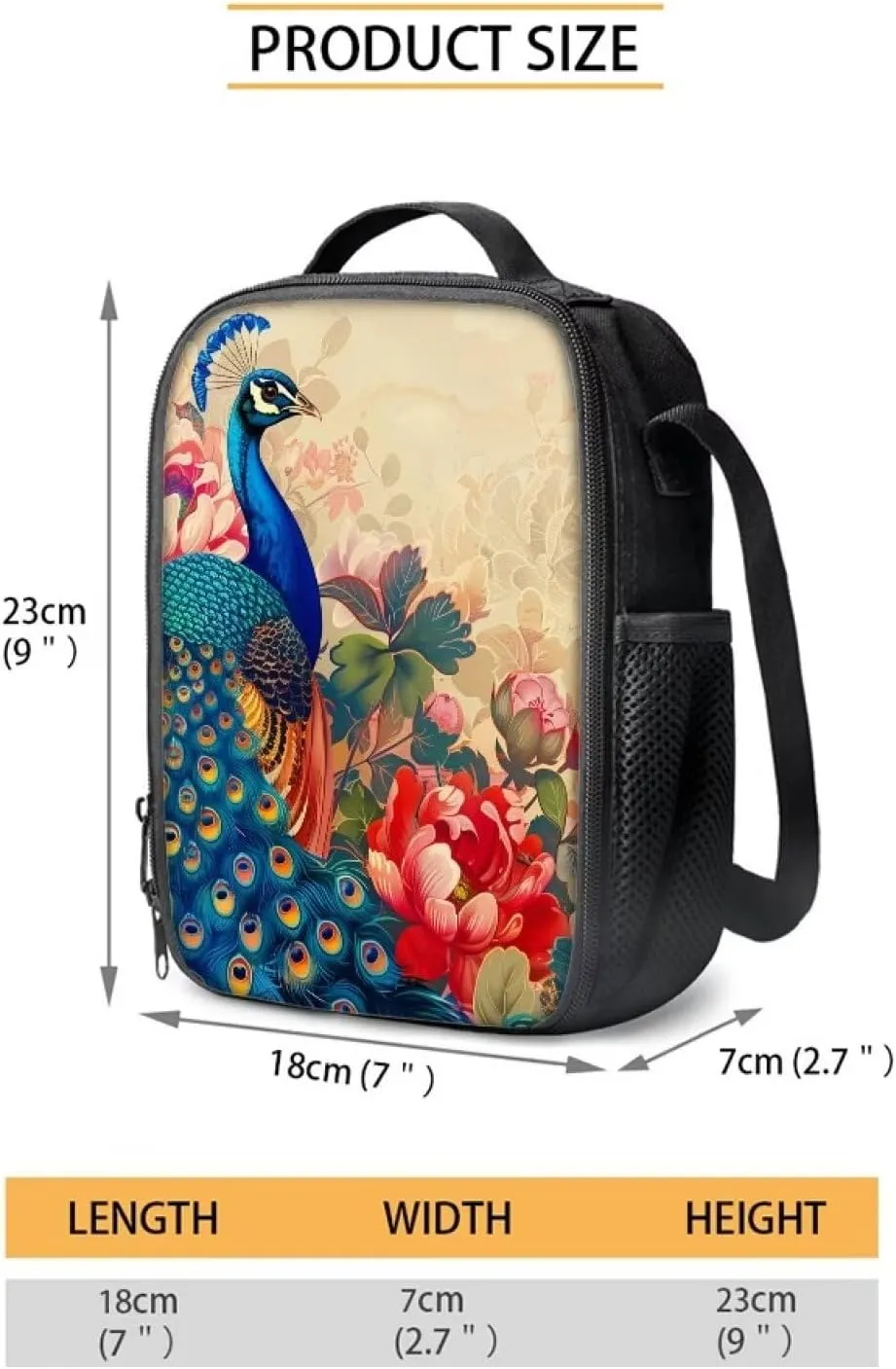 Ystardream Noble Peacock Lunch Bag for Girls Insulated Lunch Tote Bag for Women Lunch Box for School Work Picnic Butterfly Reusable Meal Container Box with Shoulder Strap Elementary Middle School