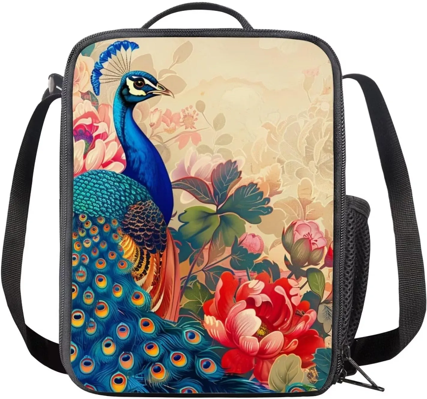 Ystardream Noble Peacock Lunch Bag for Girls Insulated Lunch Tote Bag for Women Lunch Box for School Work Picnic Butterfly Reusable Meal Container Box with Shoulder Strap Elementary Middle School