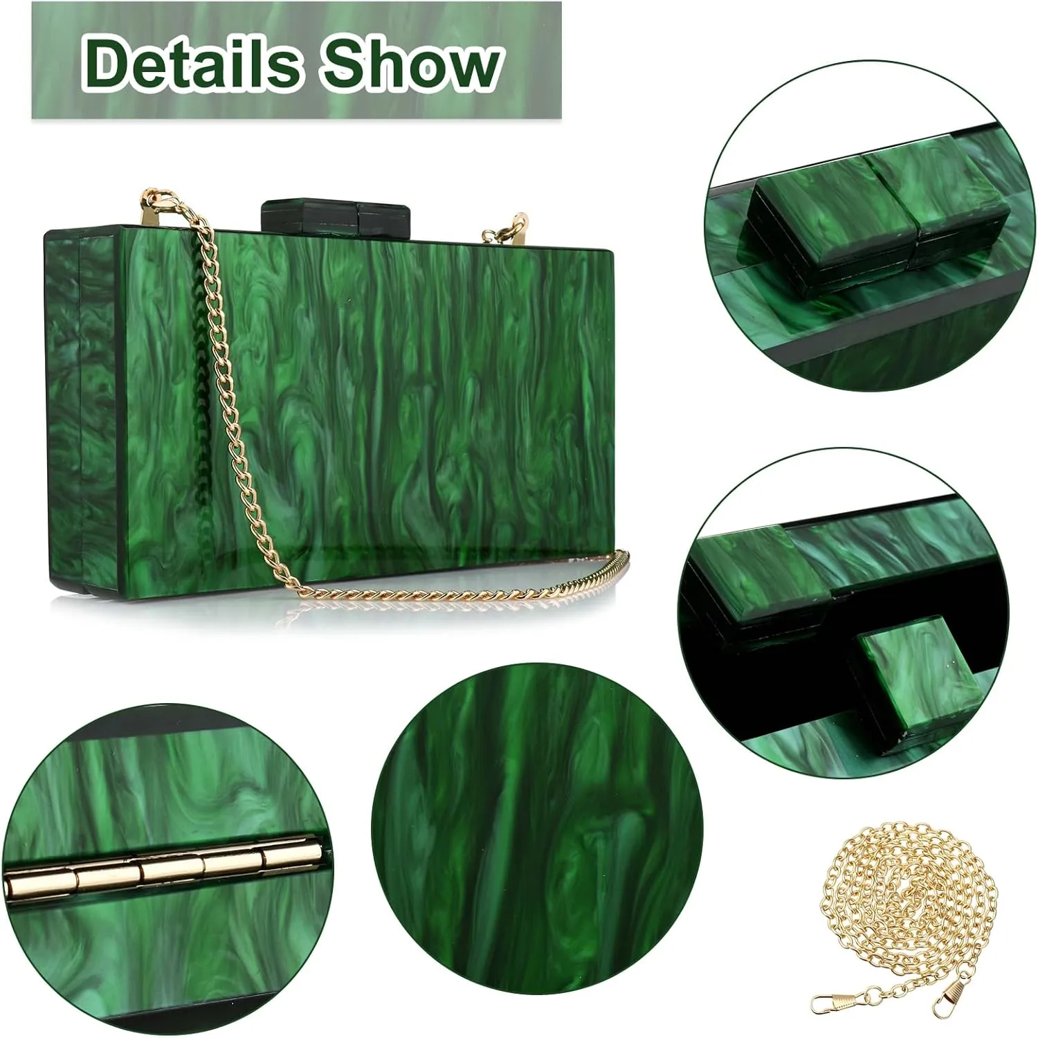 YYW Acrylic Clutch Purses for Women Wedding : Multicolor Evening Crossbody Bag Marbling Handbags with Detachable Chain