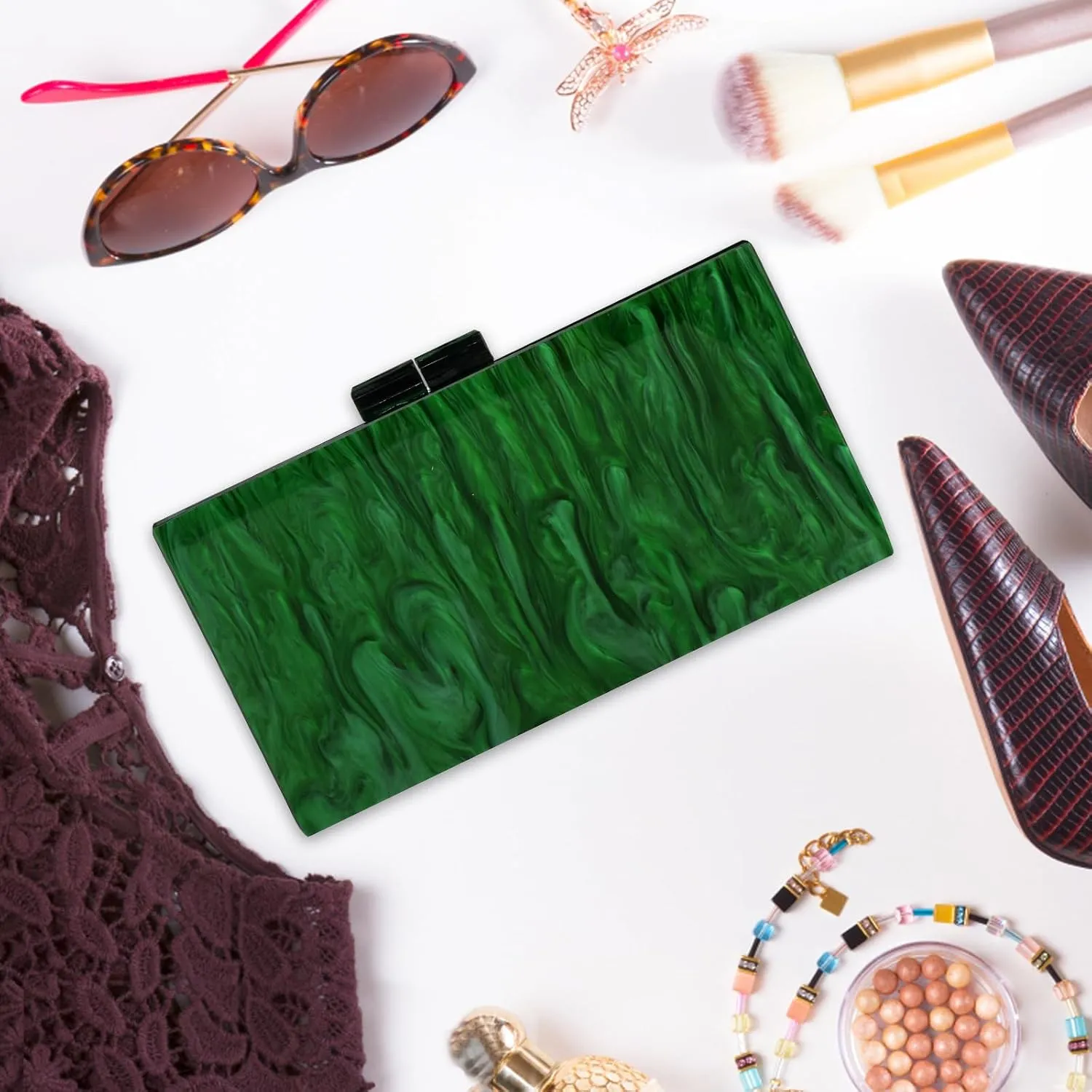 YYW Acrylic Clutch Purses for Women Wedding : Multicolor Evening Crossbody Bag Marbling Handbags with Detachable Chain