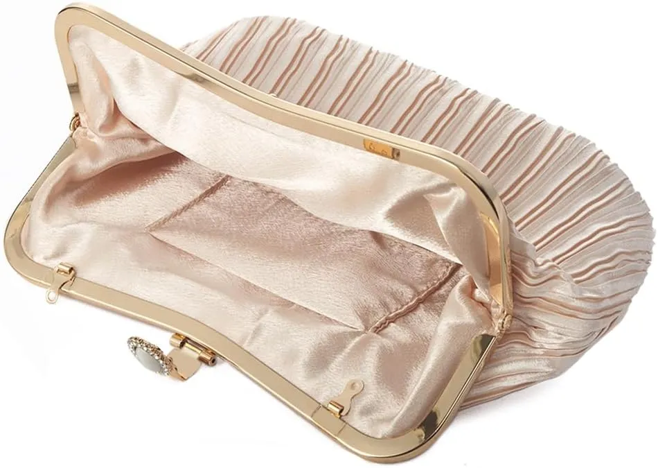 YYW Clutch Purse for Women Elegant Evening Bag Pleated Satin Purse Handbag