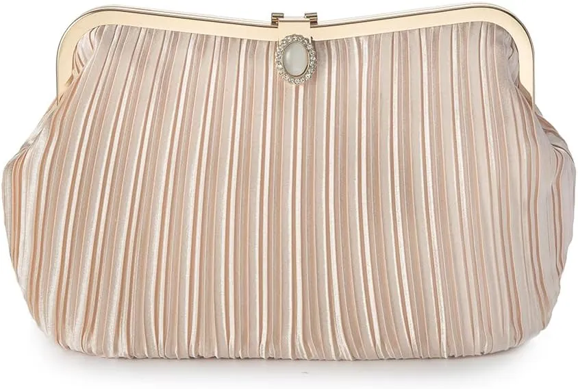 YYW Clutch Purse for Women Elegant Evening Bag Pleated Satin Purse Handbag