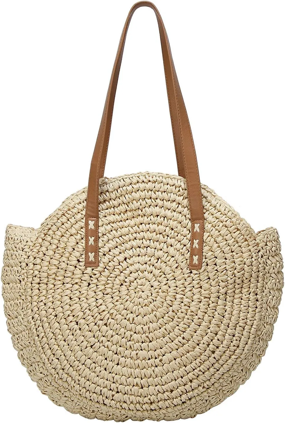 YYW Round Straw Bag Handwoven Natural Summer Beach Shoulder Bag Rattan Crossbody Purse for Women