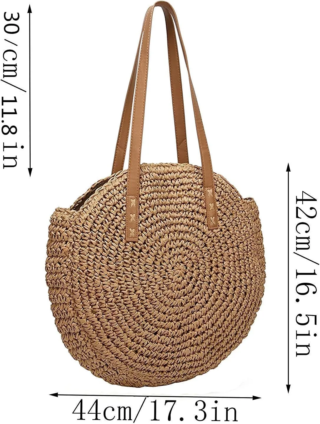 YYW Round Straw Bag Handwoven Natural Summer Beach Shoulder Bag Rattan Crossbody Purse for Women