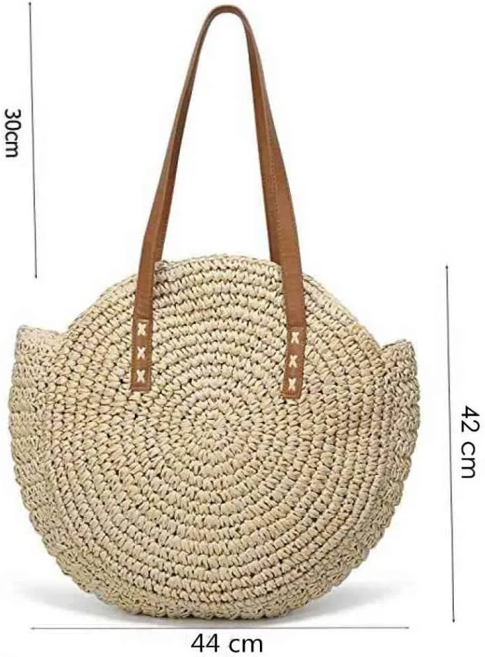 YYW Round Straw Bag Handwoven Natural Summer Beach Shoulder Bag Rattan Crossbody Purse for Women