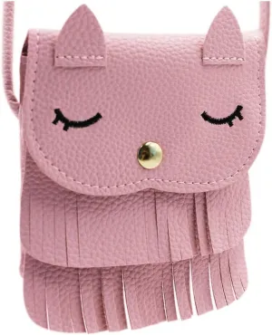 ZGMYC Cat Tassel Shoulder Bag Small Coin Purse Crossbody Satchel for Kids Girls, Pink (5.1'' x 5.9'')