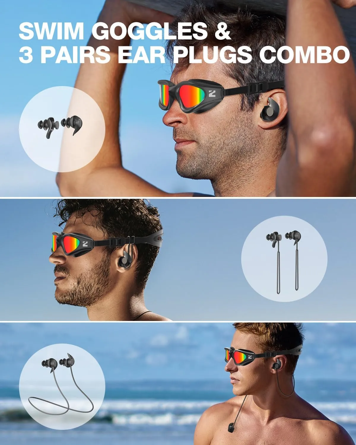 ZIONOR G1 Lite Polarized Swimming Goggles with 3 Pairs Earplugs, Anti-Fog UV Protection Swim Goggle for Adult Men Women Youth