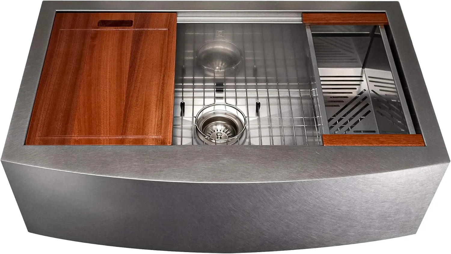 ZLINE 33 in. Moritz Farmhouse Apron Mount Single Bowl Satin Stainless Steel Kitchen Sink with Bottom Grid and Accessories (SLSAP-33S)