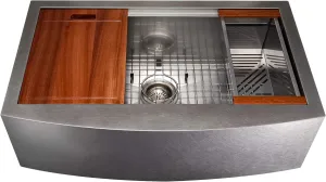 ZLINE 33 in. Moritz Farmhouse Apron Mount Single Bowl Satin Stainless Steel Kitchen Sink with Bottom Grid and Accessories (SLSAP-33S)